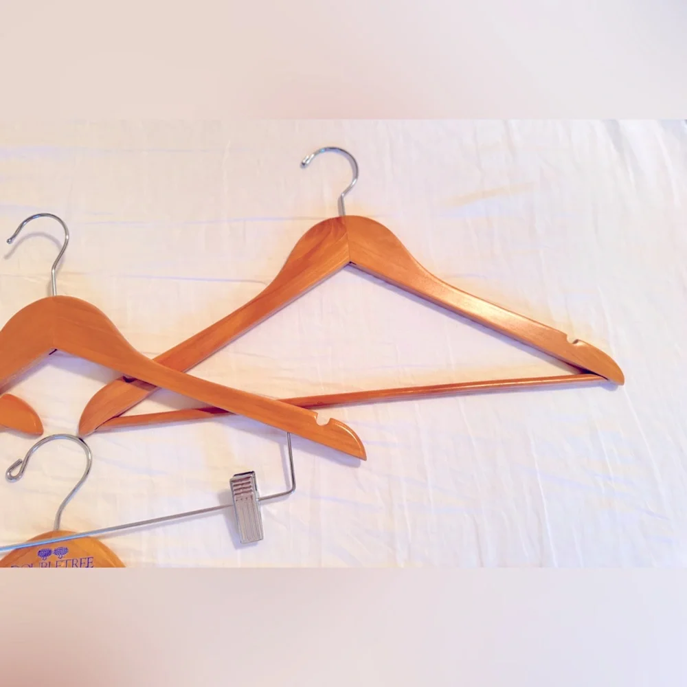 Set of 4 Vintage Wooden Suit Hangers - Light Wood